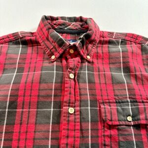 Johnnie-O Hangin Out Shirt Mens Medium Red Gray Plaid Cotton Button Down Casual